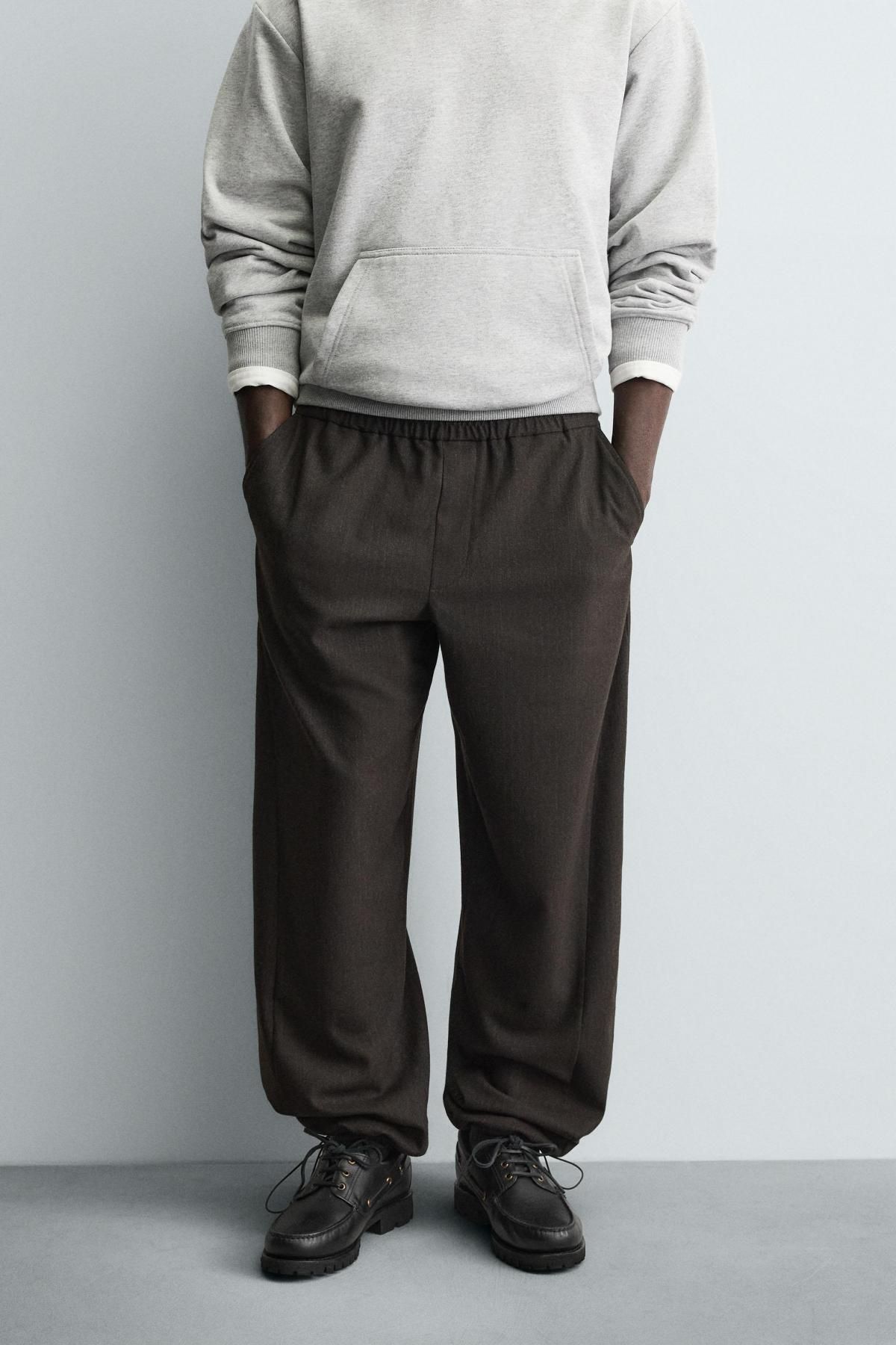 자라 릴렉스핏 플란넬 조거 팬츠 4514/300 BROWN STRIPES - 메인 이미지