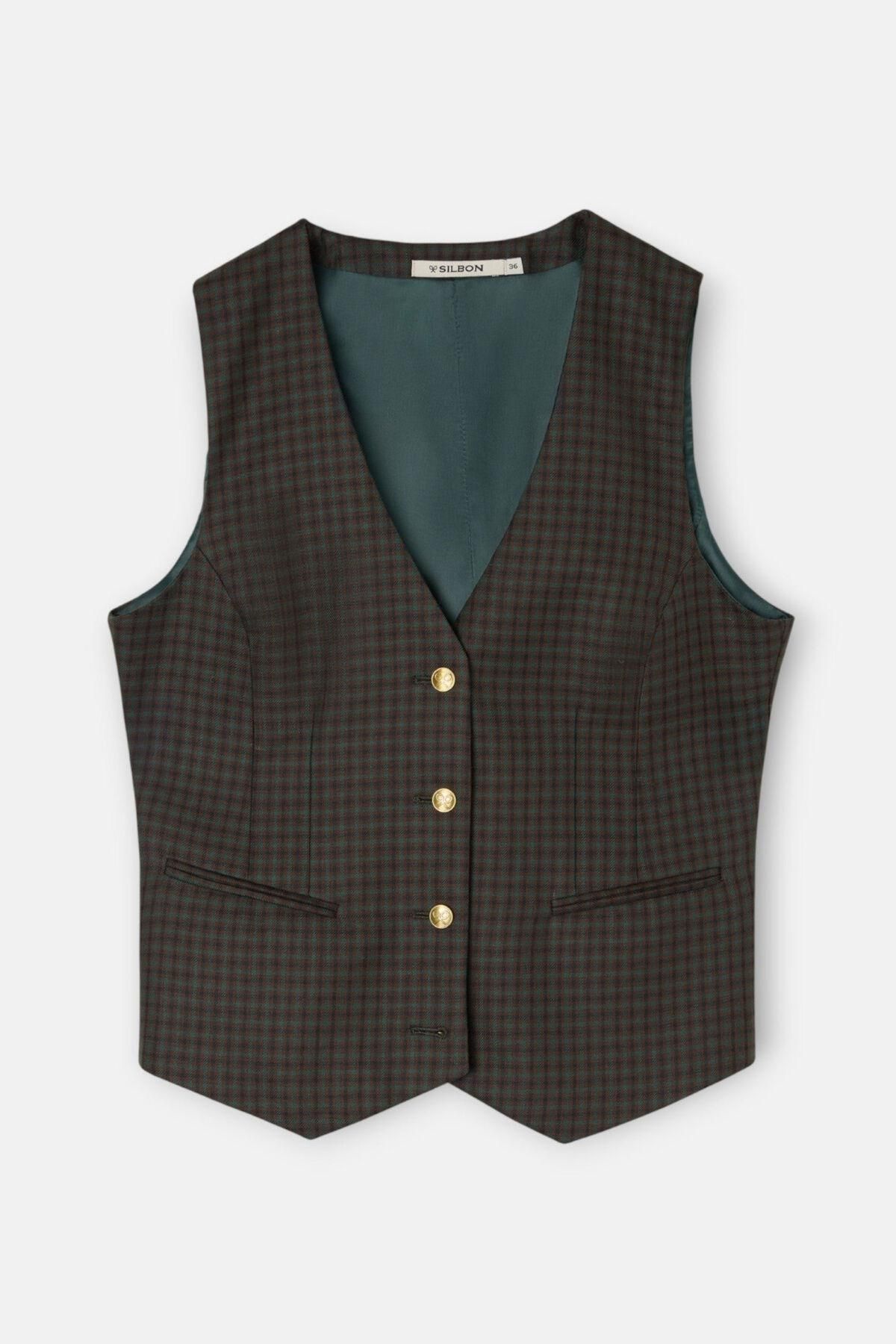 실본 클래식 체크 브이넥 테일러드 베스트 6432659 ESTAMPADO VERDE - 메인 이미지