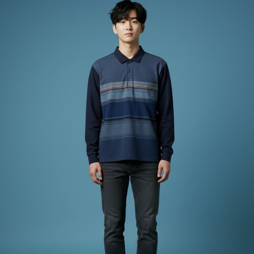 조이마담 MT50029 스트라이프 배색 포켓 카라 속기모 티셔츠 중년남성의류 아빠옷 - 상품 이미지