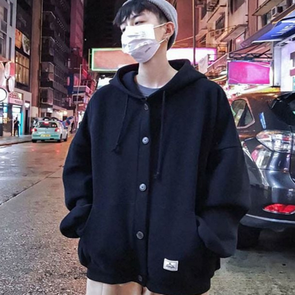 캐주얼 남자 단추 후드 점퍼 여유핏 남자 기모 점퍼 - 상품 이미지