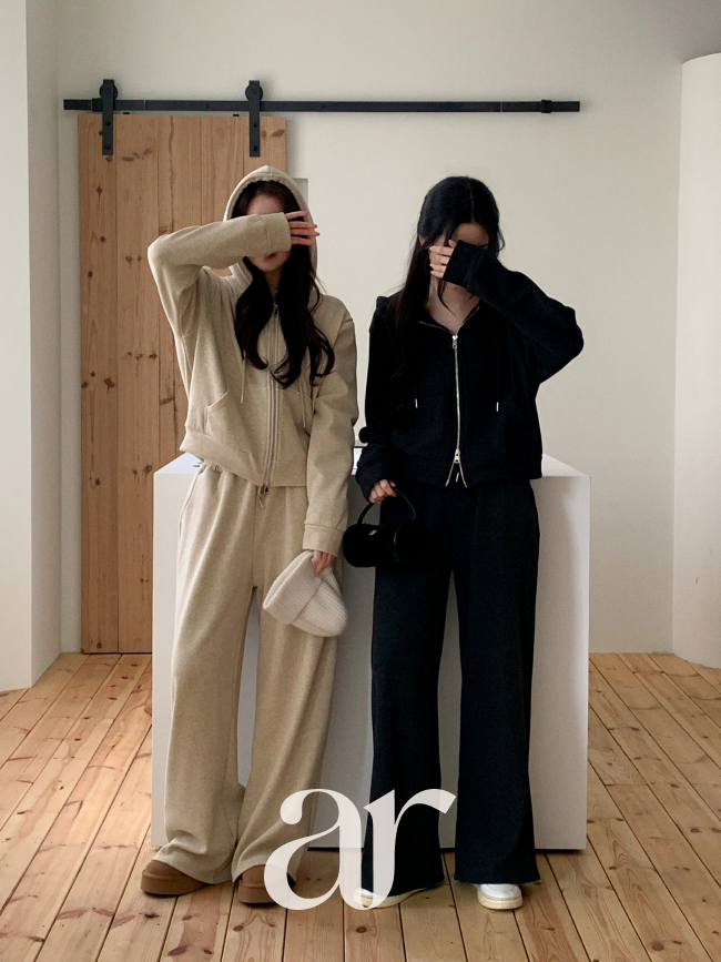 속기모 투웨이 지퍼 후드집업 와이드 밴딩 팬츠 세트 st2994 이미지 2