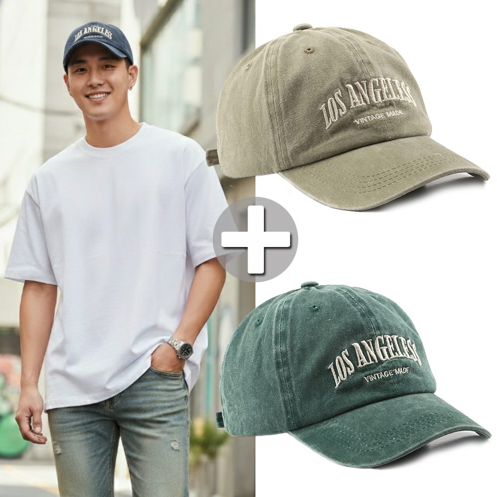 비엠 1+1 LA 빈티지 워싱 볼캡모자 야구모자 남녀공용 레터링 커플 - 상품 이미지