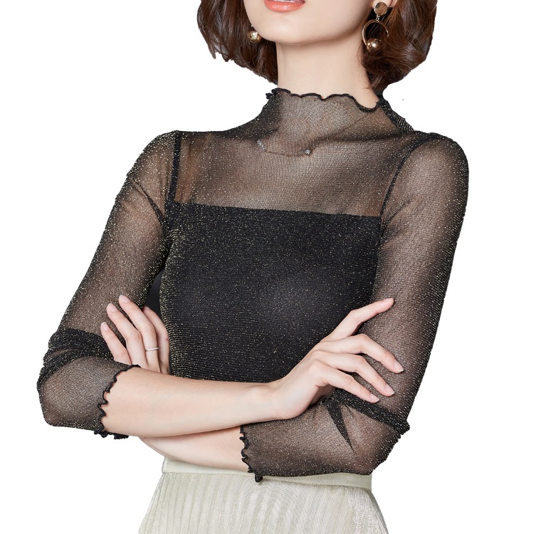 시스루 긴팔 상의 라인댄스복 메쉬 연습복 살사 의상 별꽃 라틴 브이넥 여성 공연복 빅사이즈 - 상세 이미지 5