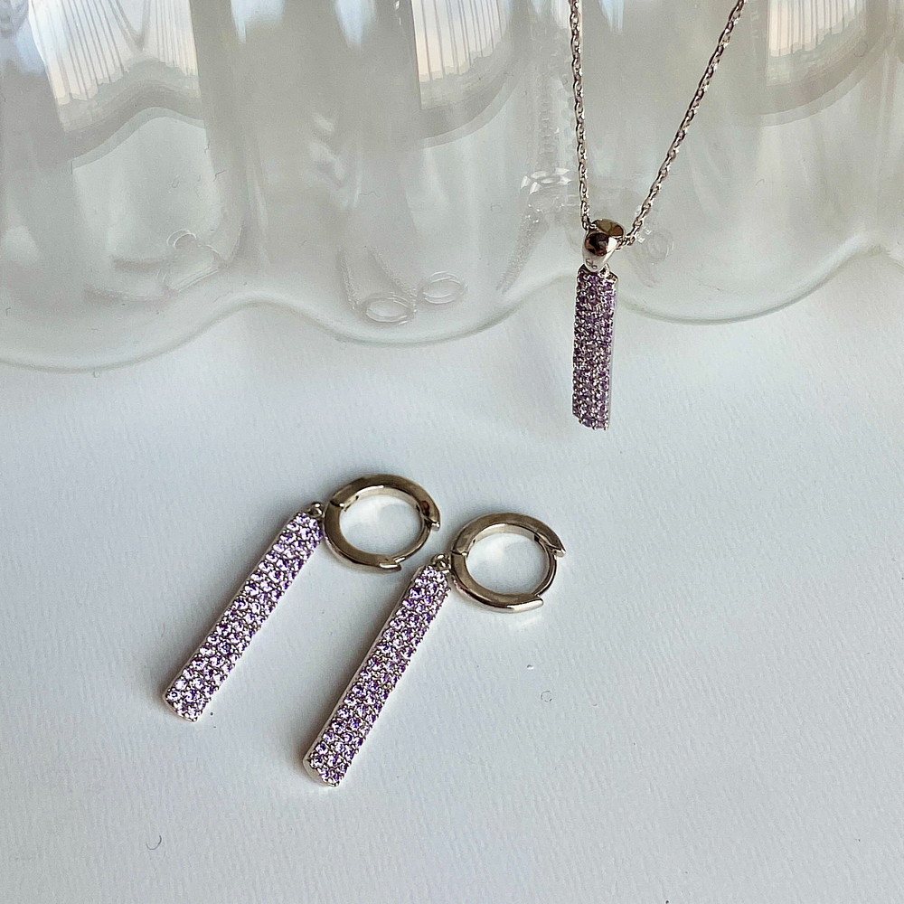 [Color Cubic] 모노그래프 파이퍼 여성 주얼리 큐빅 원터치 바 핑크 블루 데일리 귀걸이 Purple 이미지 8