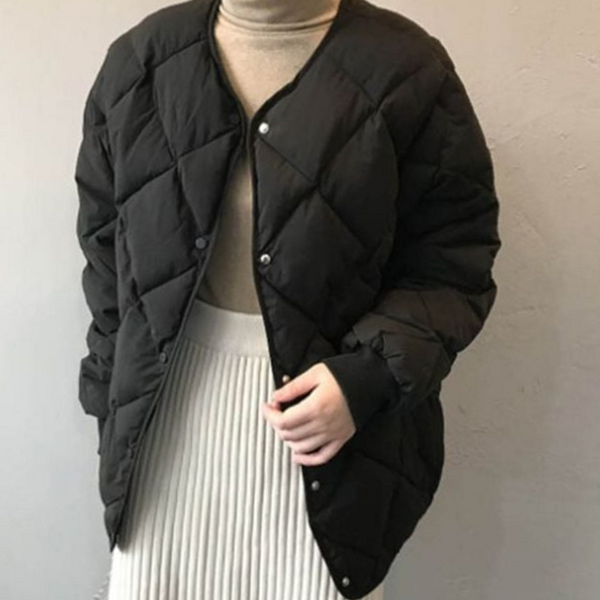 데일리 여성 퀼팅 자켓 노카라 여성 브이넥 자켓 간절기 - 상품 이미지