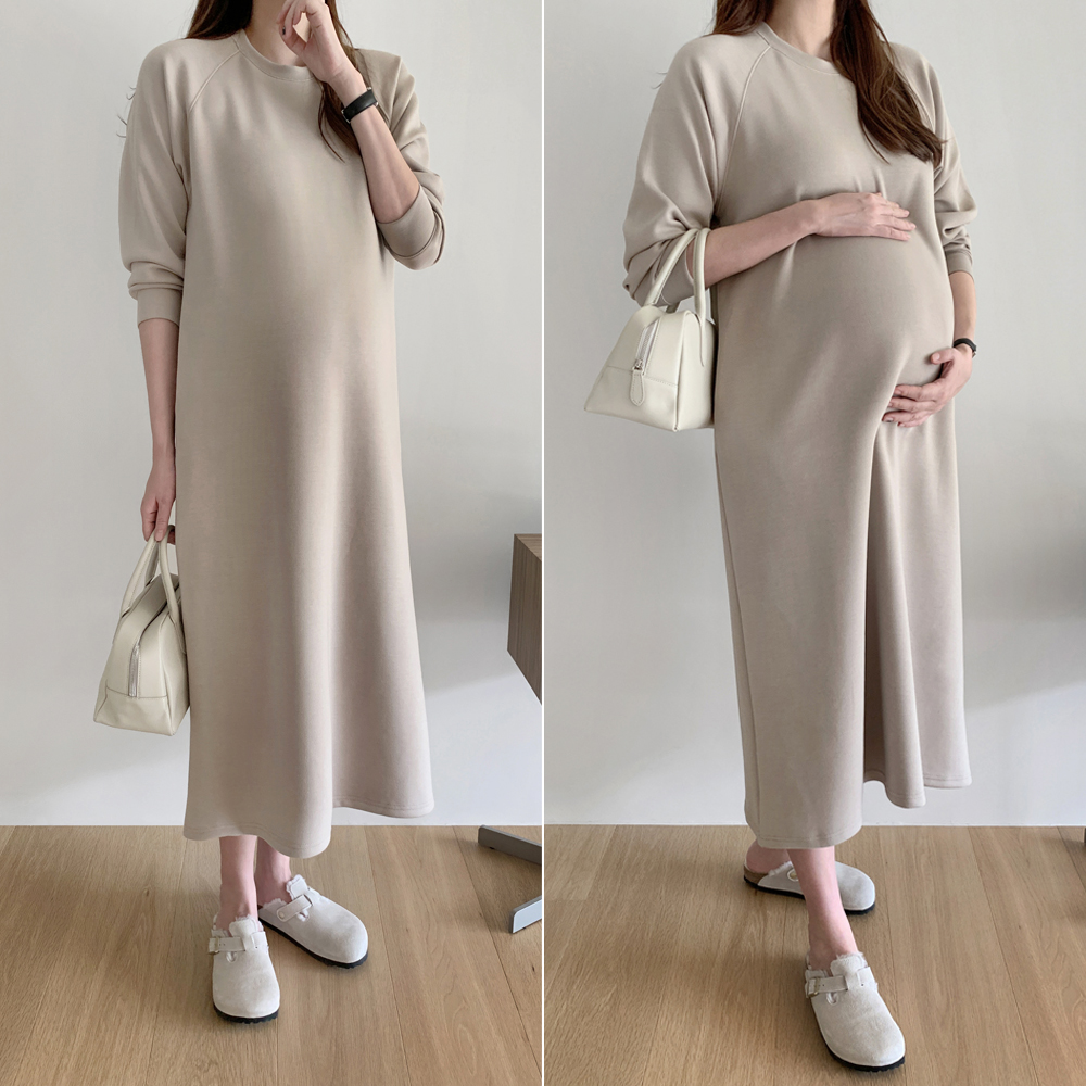 캐주얼 포켓 나그랑 스판 루즈핏 긴팔 롱 원피스 가을 겨울 원피스 여성 H라인 데일리룩