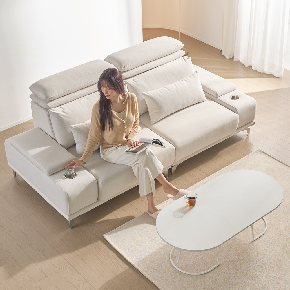 미엘라 슬라이드 모션 아쿠아텍스 쇼파 무빙 확장 패브릭 소파 sk 크림그레이, 3인용