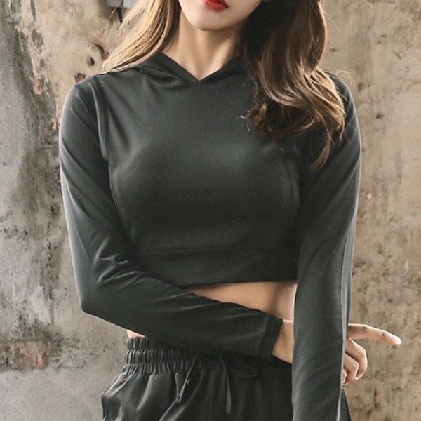 여름 여성 크롭 후드 티 스트레치 여성 기능성 - 상품 이미지