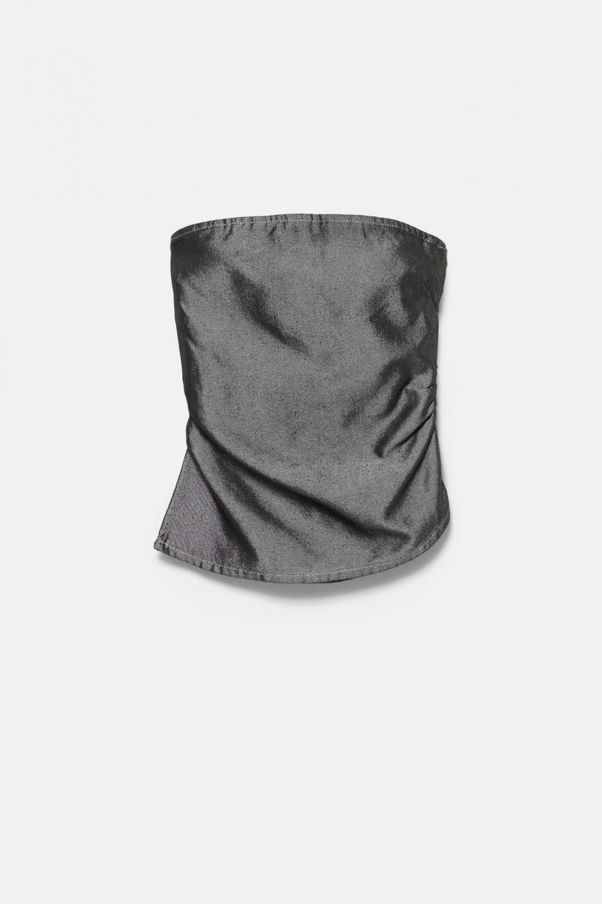 풀앤베어 실버 글램 드레이프 스트랩리스 탑 7472/384 SILVER - 상품 이미지