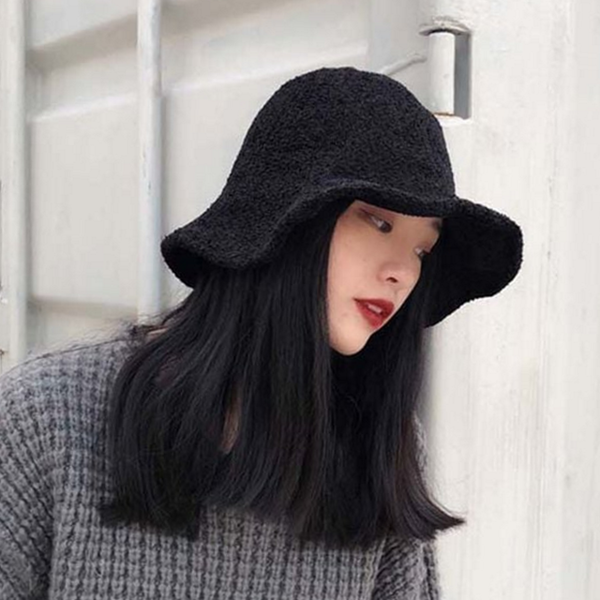 오버사이즈 여성 버킷 햇 데일리 여성 울 모자 - 상품 이미지