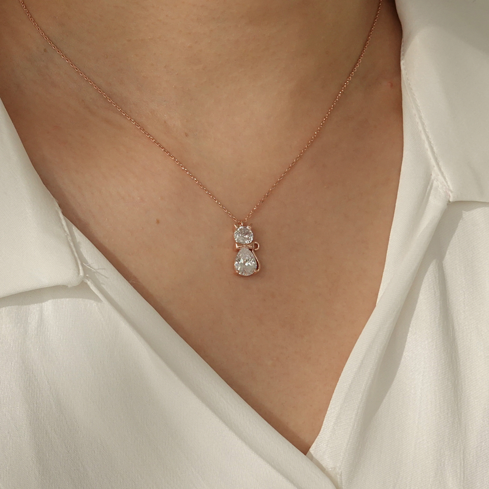 [Color Cubic] 모노그래프 패리스 여성 주얼리 큐빅 펜던트 고양이 핑크 블루 데일리목걸이 White - 상세 이미지 5