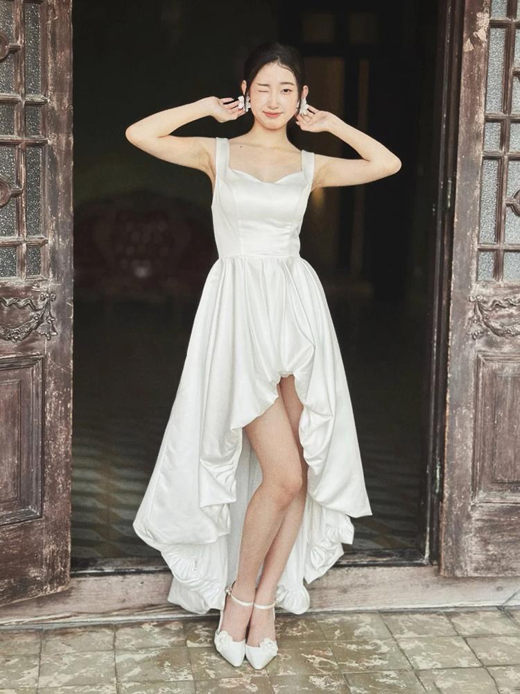 신혼여행 스냅 촬영 드레스 셀프웨딩 프렌치 화이트 화이트 XS - 상세 이미지 4