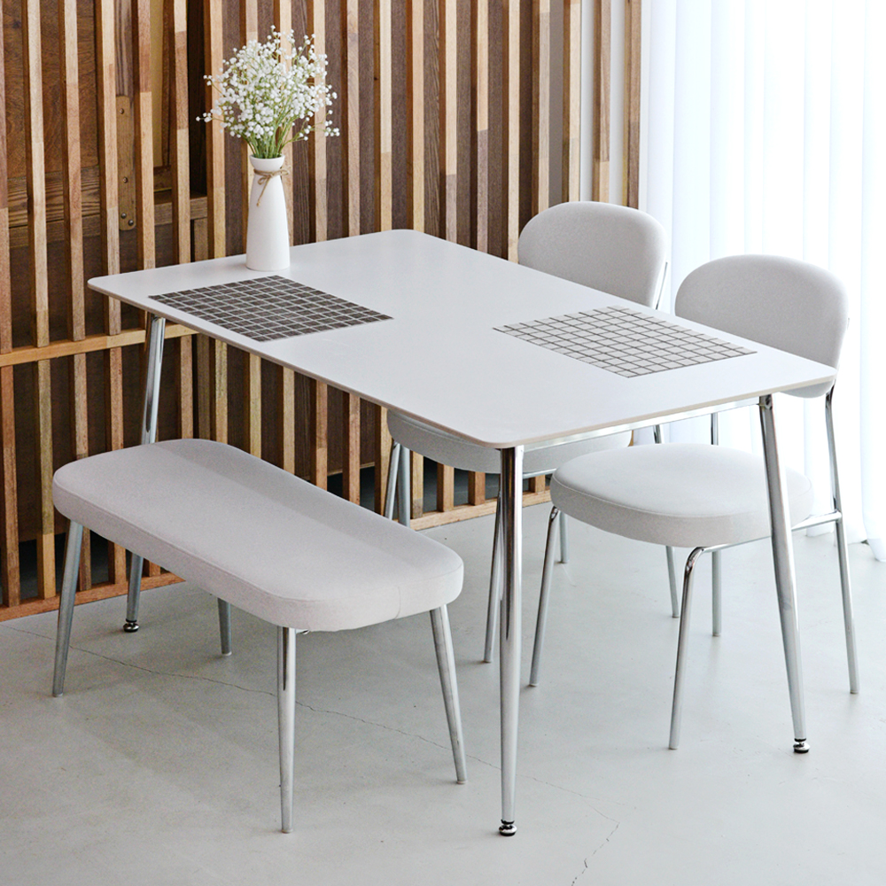 세바 세라믹식탁 세트 크롬프레임 사각형 4인용 식탁 포세린 1200 의자2 벤치