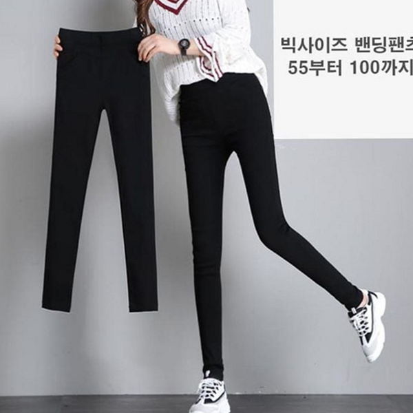 슬림핏 여성 기모 바지 일자 여성 밴딩 바지 겨울 - 상품 이미지
