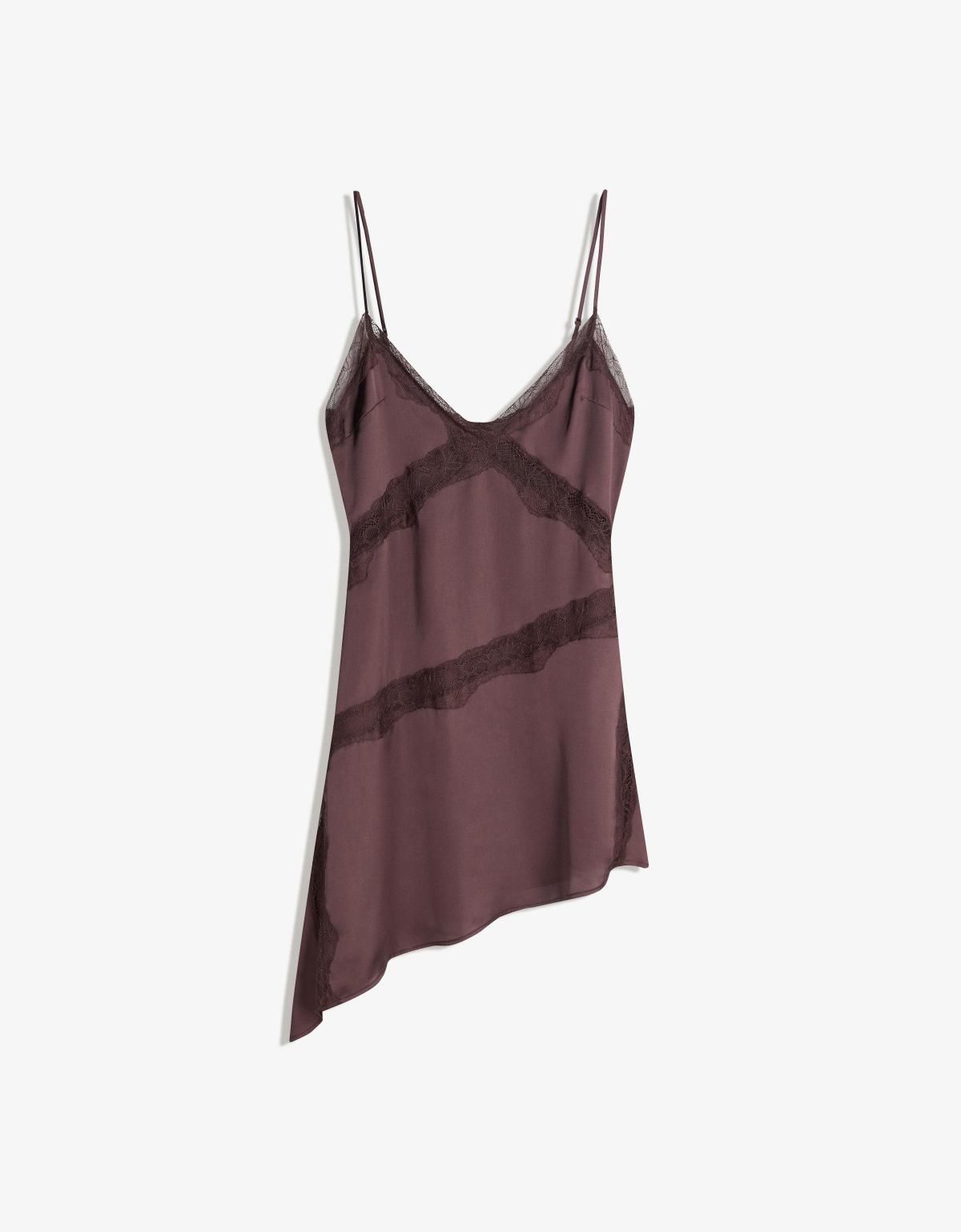 버쉬카 새틴 레이스 스트랩 미니 원피스 5768/008 BROWN - 상품 이미지