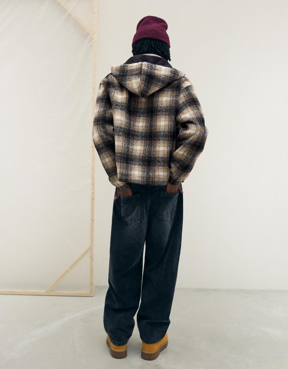 버쉬카 오버핏 체크 후드 집업 재킷 6863/710 BLACK - 상세 이미지 5