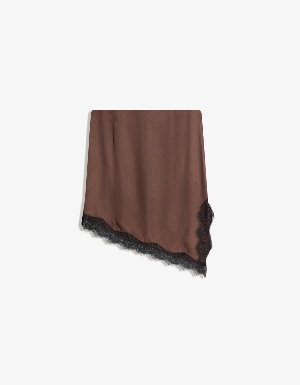 버쉬카 레이스 새틴 언밸런스 미니 스커트 6099/172 BROWN - 상세 이미지 3