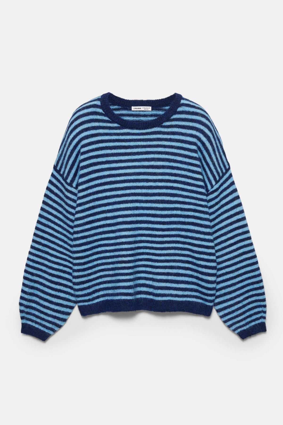 풀앤베어 스트라이프 라운드넥 니트 캐주얼 스웨터 7550/388 NAVY - 상품 이미지