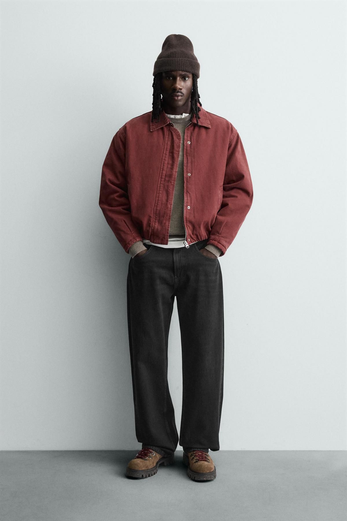 자라 퀼팅 크롭 데님 재킷 6987/346 BURGUNDY - 상세 이미지 2