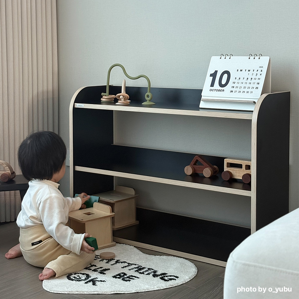 리트리 키즈 교구장 반원 책장 낮은 책장 아기 유아 어린이 830mm, 2단, 블랙