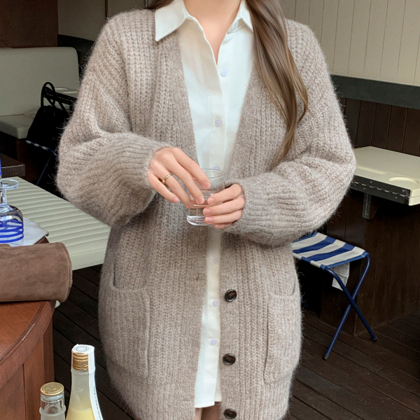 하찌 짜임 루즈핏 롱 가디건 cd3534 - 상품 이미지