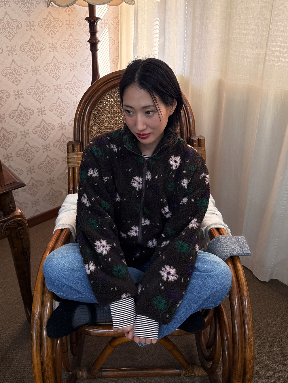 320쇼룸 플라워 플리스 퀼팅 점퍼 브라운 - 상세 이미지 2
