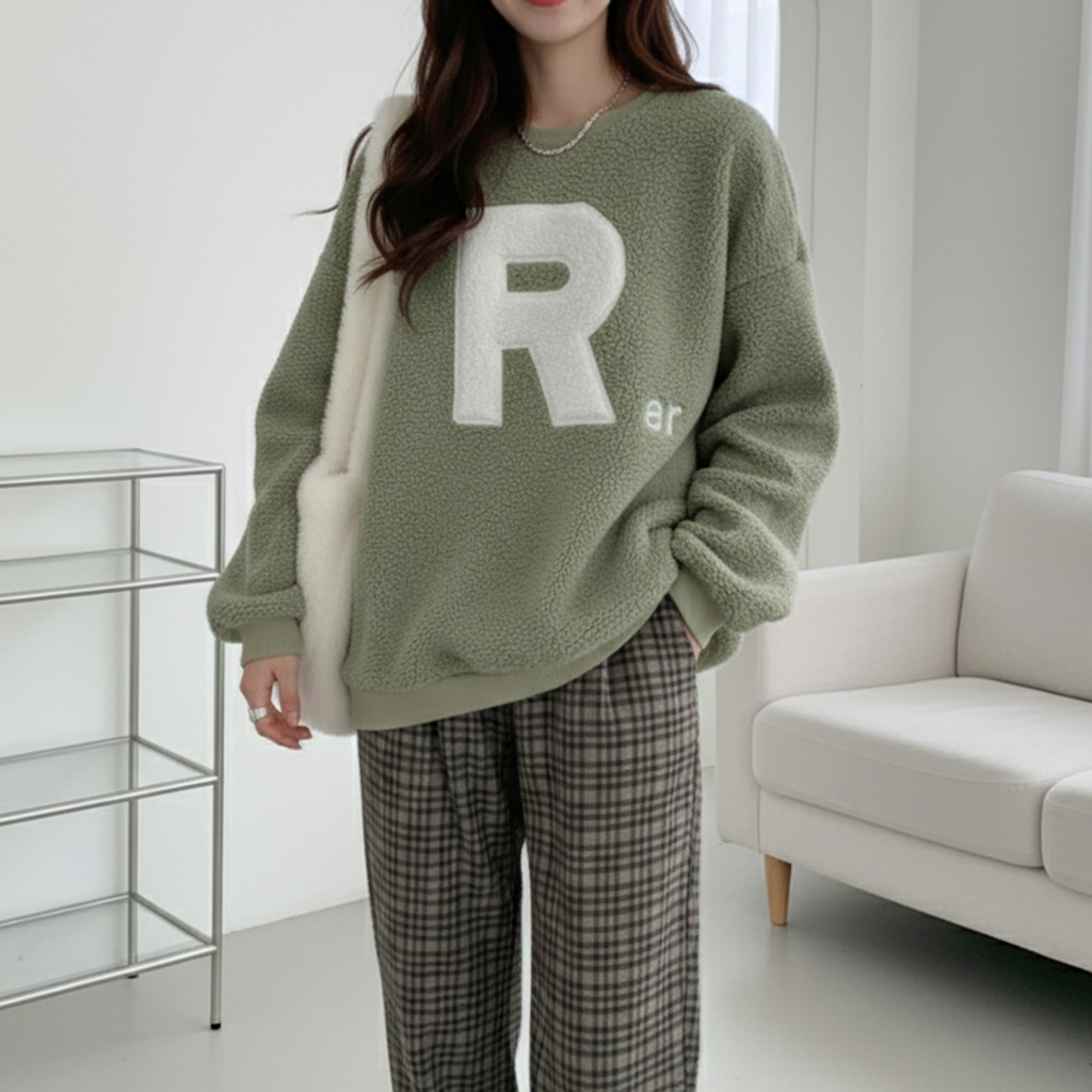 뽀글이맨투맨 여성양털후리스맨투맨 R자수후리스 이미지 8