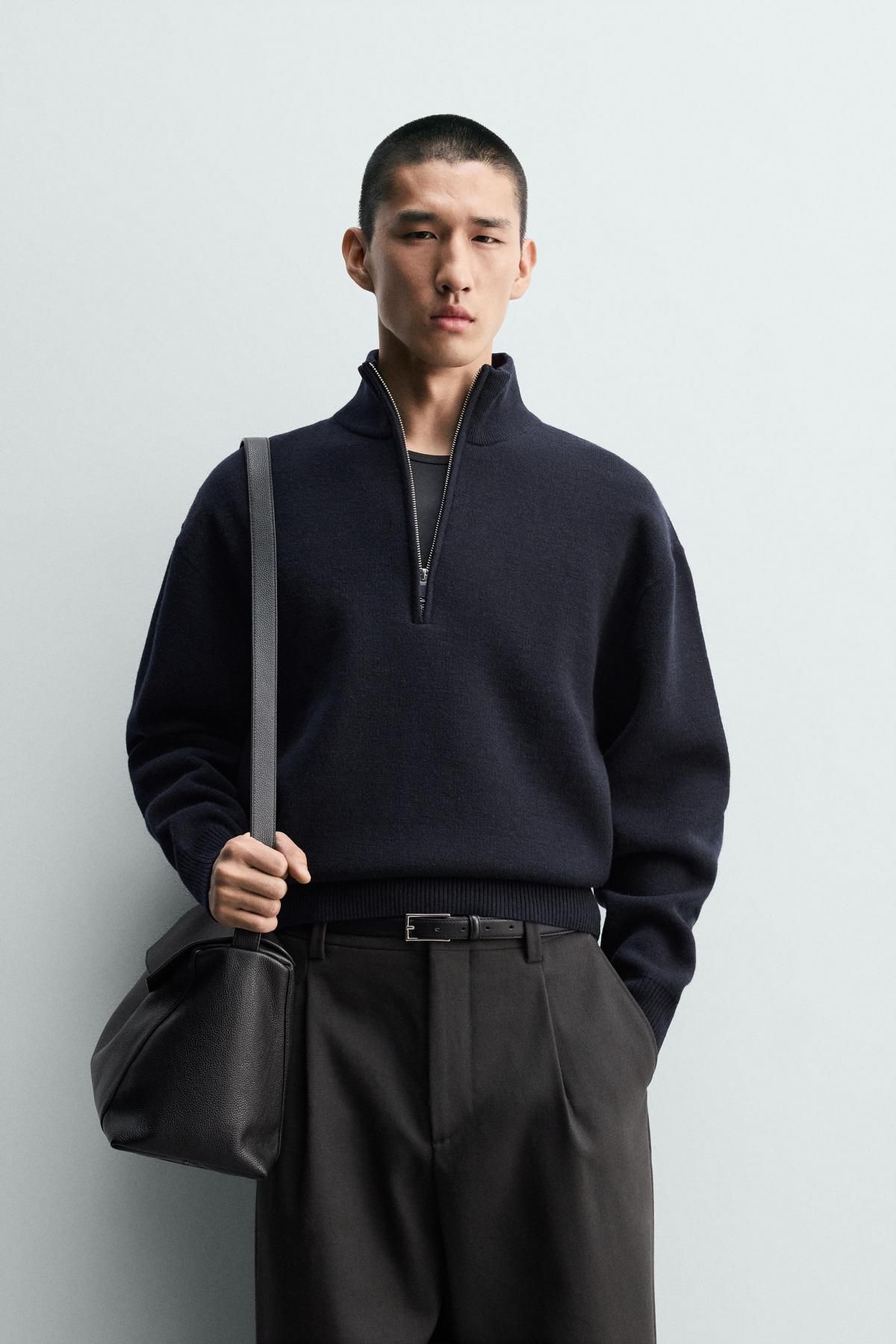 자라 테크니컬 하프집업 니트 스웨터 5755/350 DARK NAVY - 상세 이미지 3