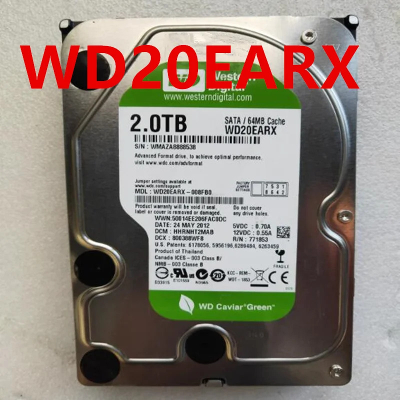 데스크탑 HDD오리지널 하드 WD 2TB SATA 3.5 인치 7200RPM 64MB WD20EARX WD20EURS 거신
