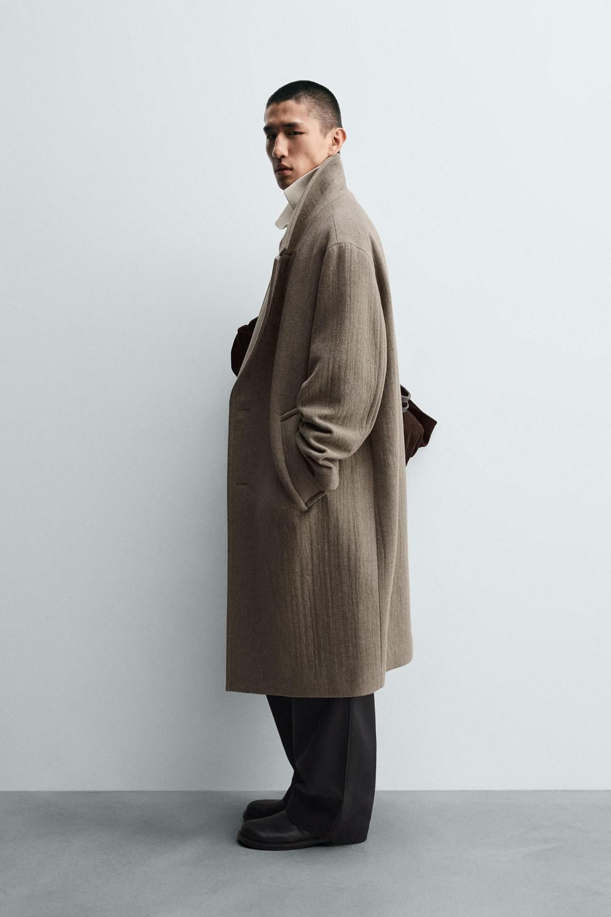 자라 오버핏 울 싱글 코트 5854/330 BROWN / TAUPE - 상세 이미지 5