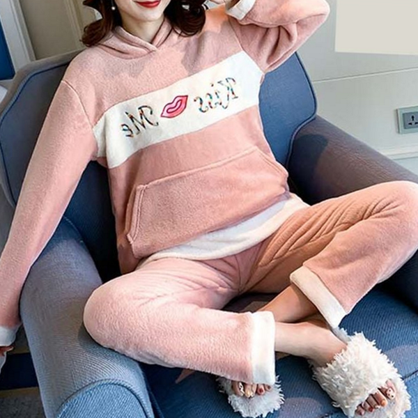 부드러운 여성 수면 잠옷 따뜻한 후드 잠옷 세트 - 상품 이미지