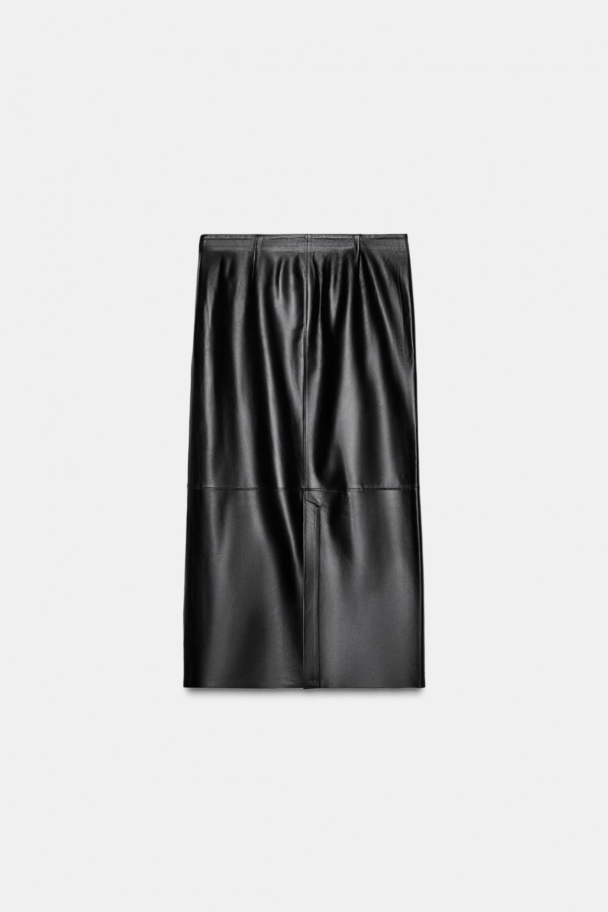 자라 프리미엄 레더 미디 스커트 1758/108 BLACK - 상세 이미지 5