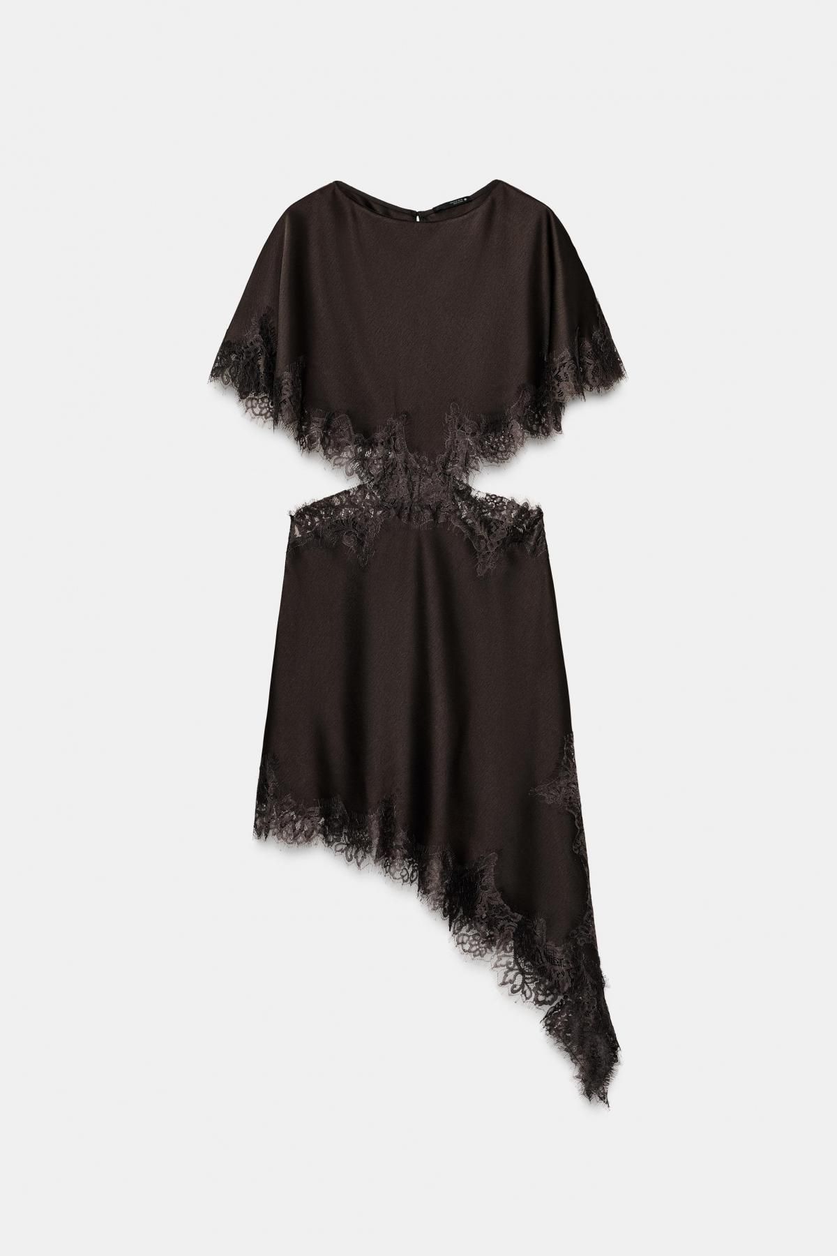 자라 새틴 컷아웃 레이스 미니 원피스 5919/213 DARK BROWN - 상품 이미지