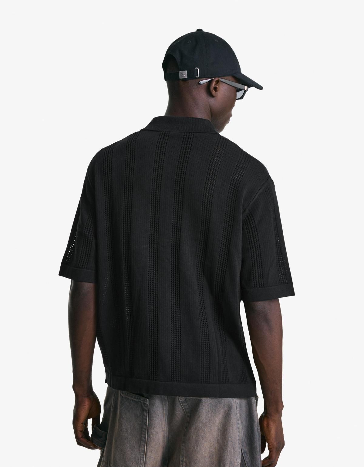 버쉬카 텍스처 오픈워크 블랙 반팔 폴로셔츠 8240/623 BLACK - 상세 이미지 2