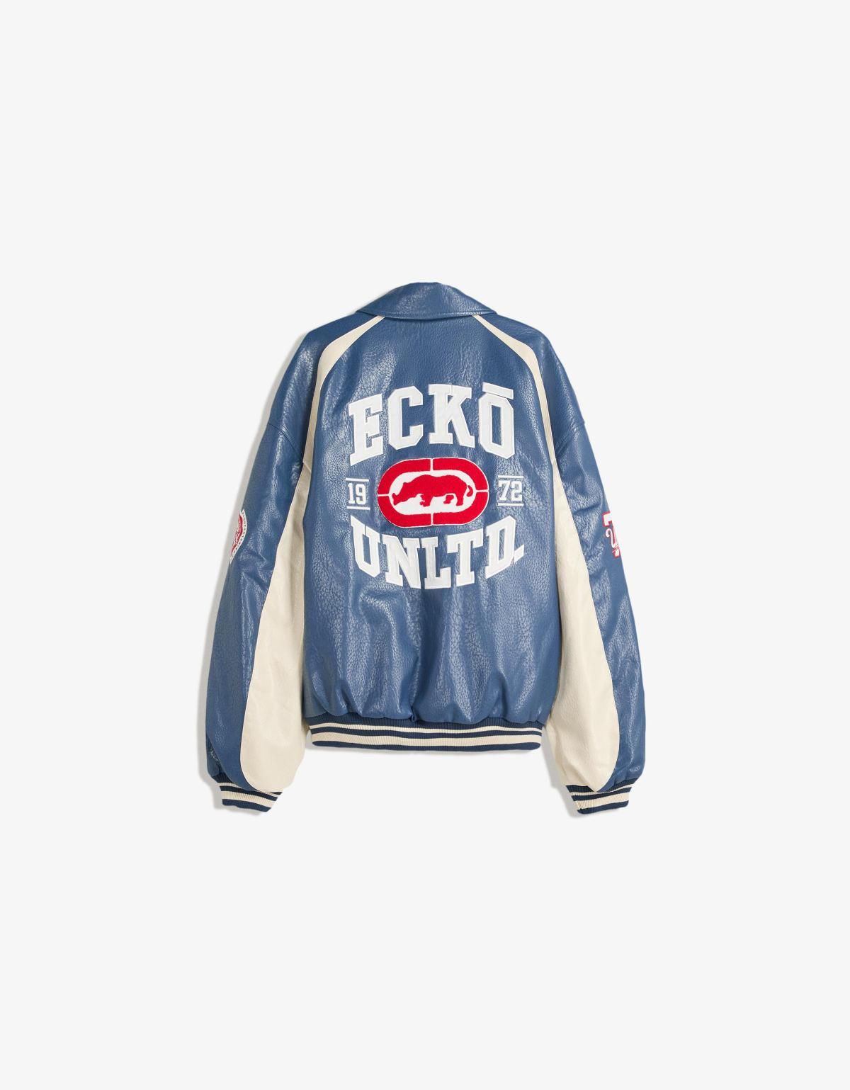 버쉬카 Ecko Unltd 레터링 레더 이펙트 바시티 재킷 6802/677 NAVY - 상세 이미지 2