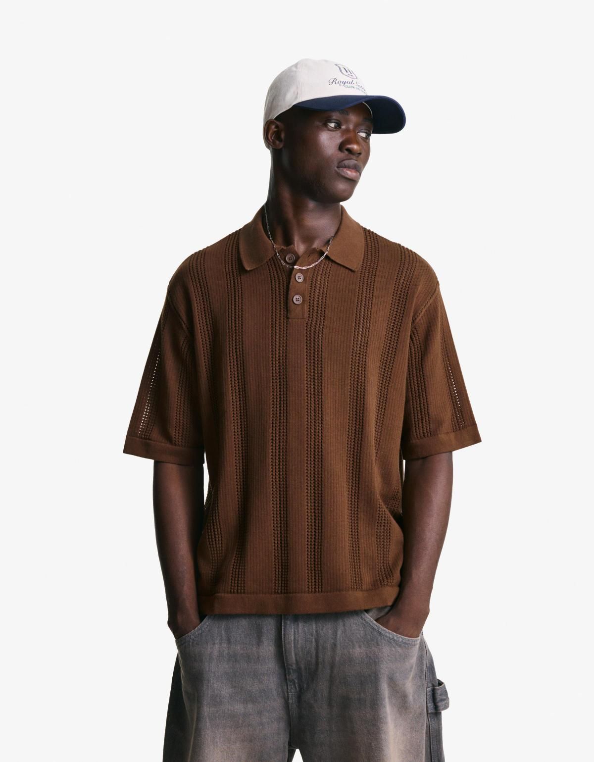 버쉬카 텍스처 오픈워크 브라운 반팔 폴로셔츠 8240/623 BROWN - 상세 이미지 3