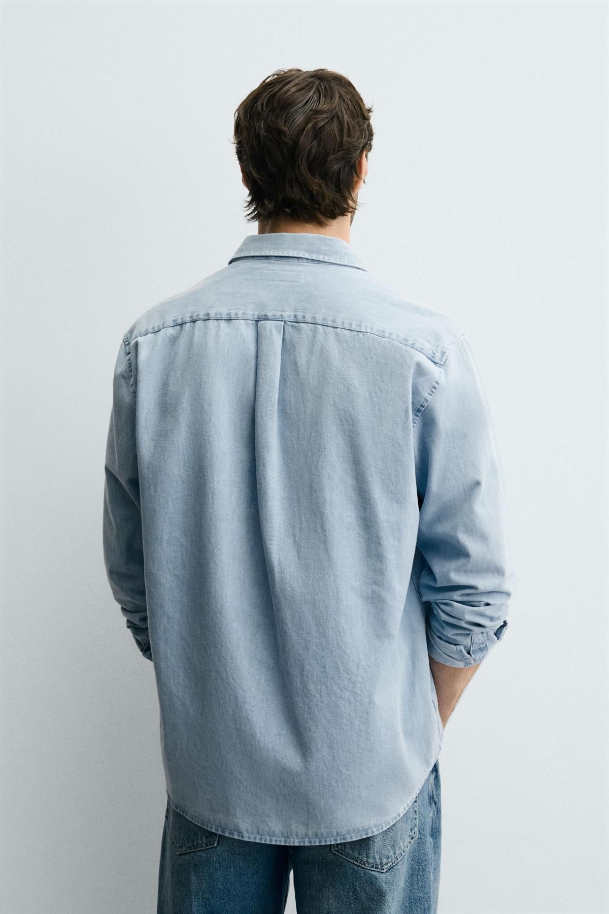 자라 워시드 데님 릴렉스핏 긴팔 셔츠 7545/346 SKY BLUE - 상세 이미지 4