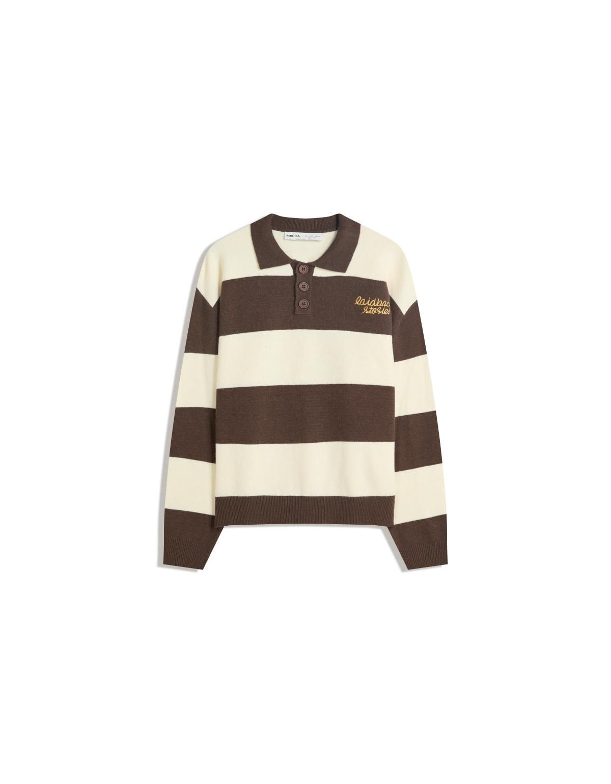 버쉬카 스트라이프 폴로 카라 브라운 니트 스웨터 7321/596 BROWN - 상품 이미지