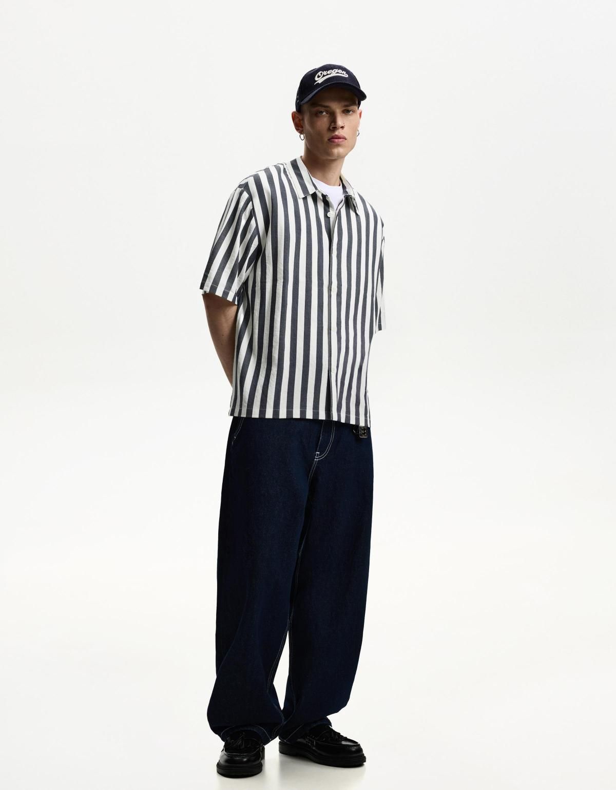 버쉬카 릴랙스 핏 스트라이프 반팔 셔츠 1231/073 DARK GREY - 상세 이미지 2