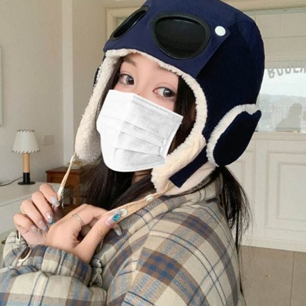 코듀로이 귀달이 모자 파일럿 고글 방한 모자 겨울 - 상품 이미지