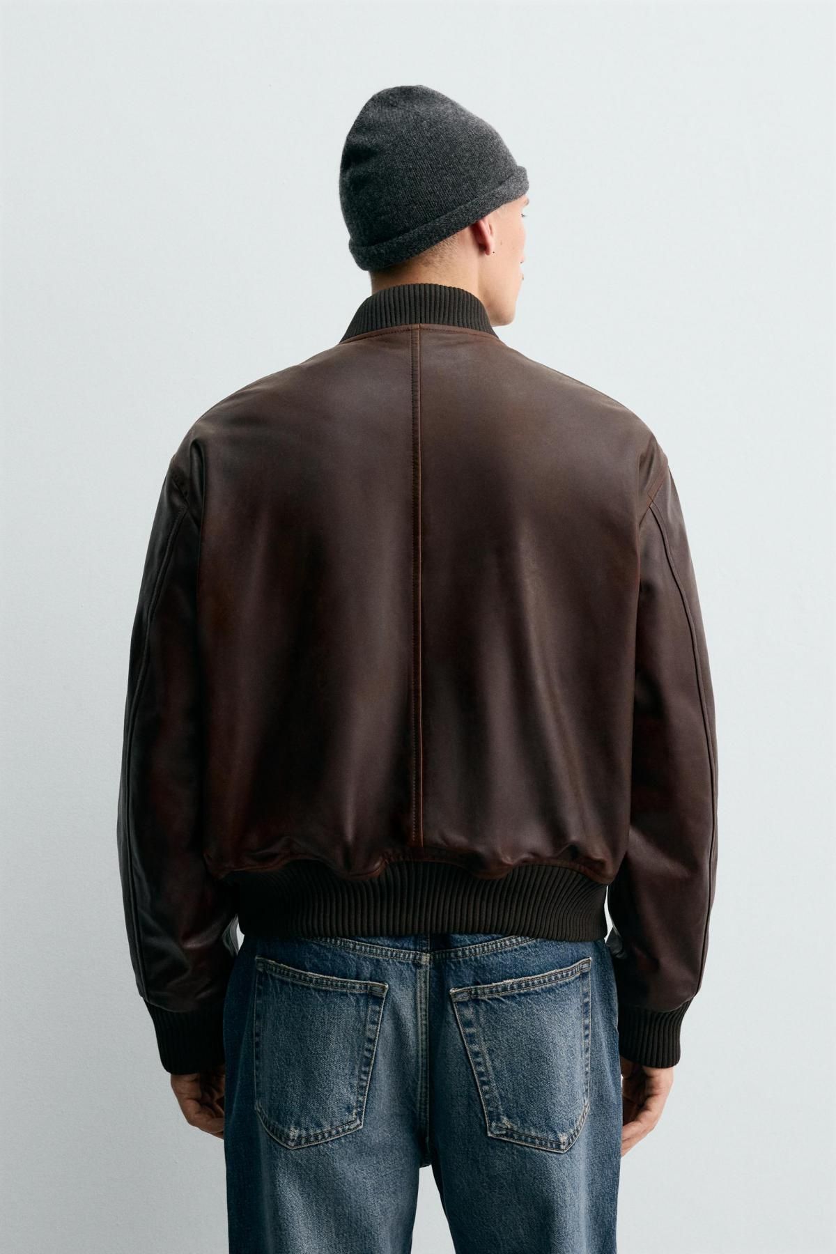 자라 빈티지 왁스드 레더 블루종 봄버 재킷 2521/223 DARK BROWN - 상세 이미지 4