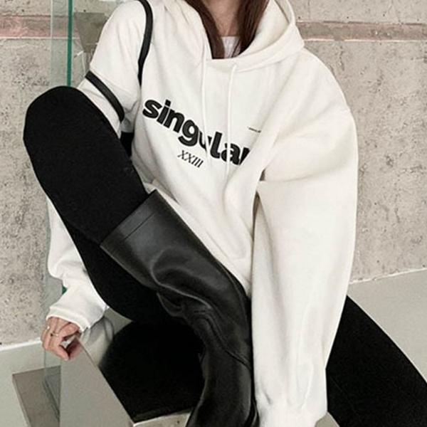 루즈핏 기모 후드 티셔츠 데일리 기모 후드 스티치 가을 - 상품 이미지