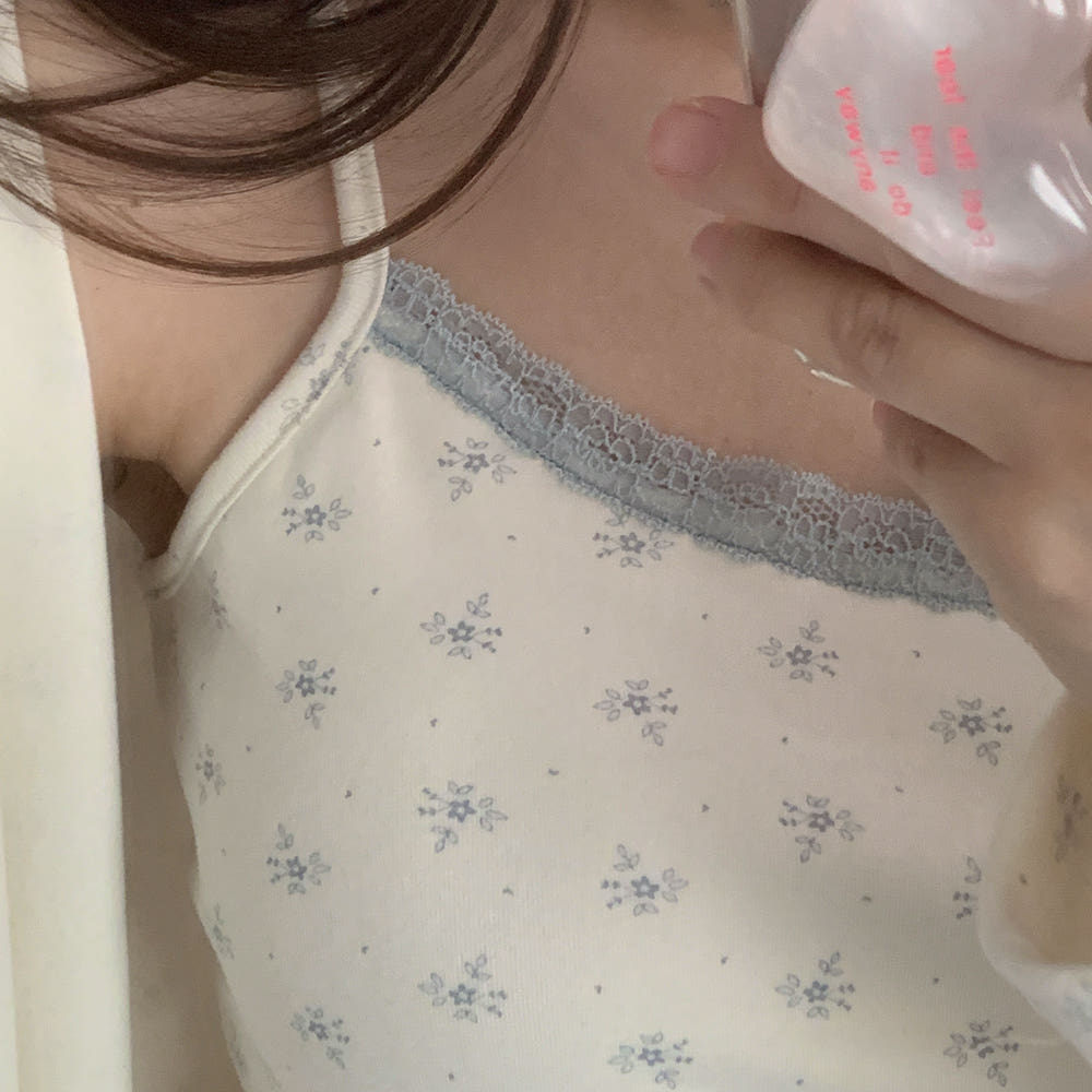 캡내장 미스티 3피스 잠옷 기모 파자마 모찌 스판 세트 꽃 슬립 나시 : 리틀슬로스