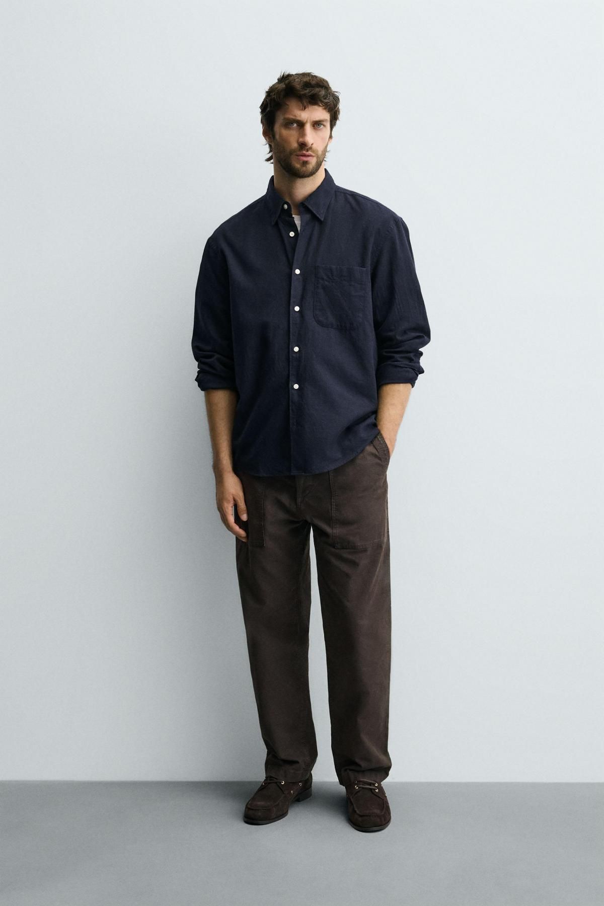자라 체크 플란넬 캐주얼 긴팔 셔츠 1063/415 NAVY BLUE - 상세 이미지 2
