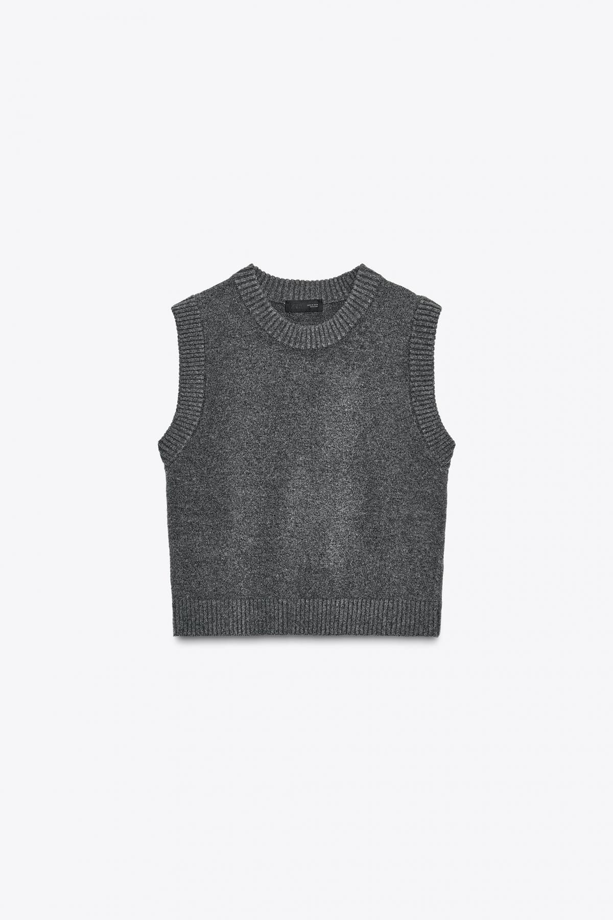 자라 미니멀 라운드넥 소프트 니트 베스트 5536/154 MID-GREY - 메인 이미지