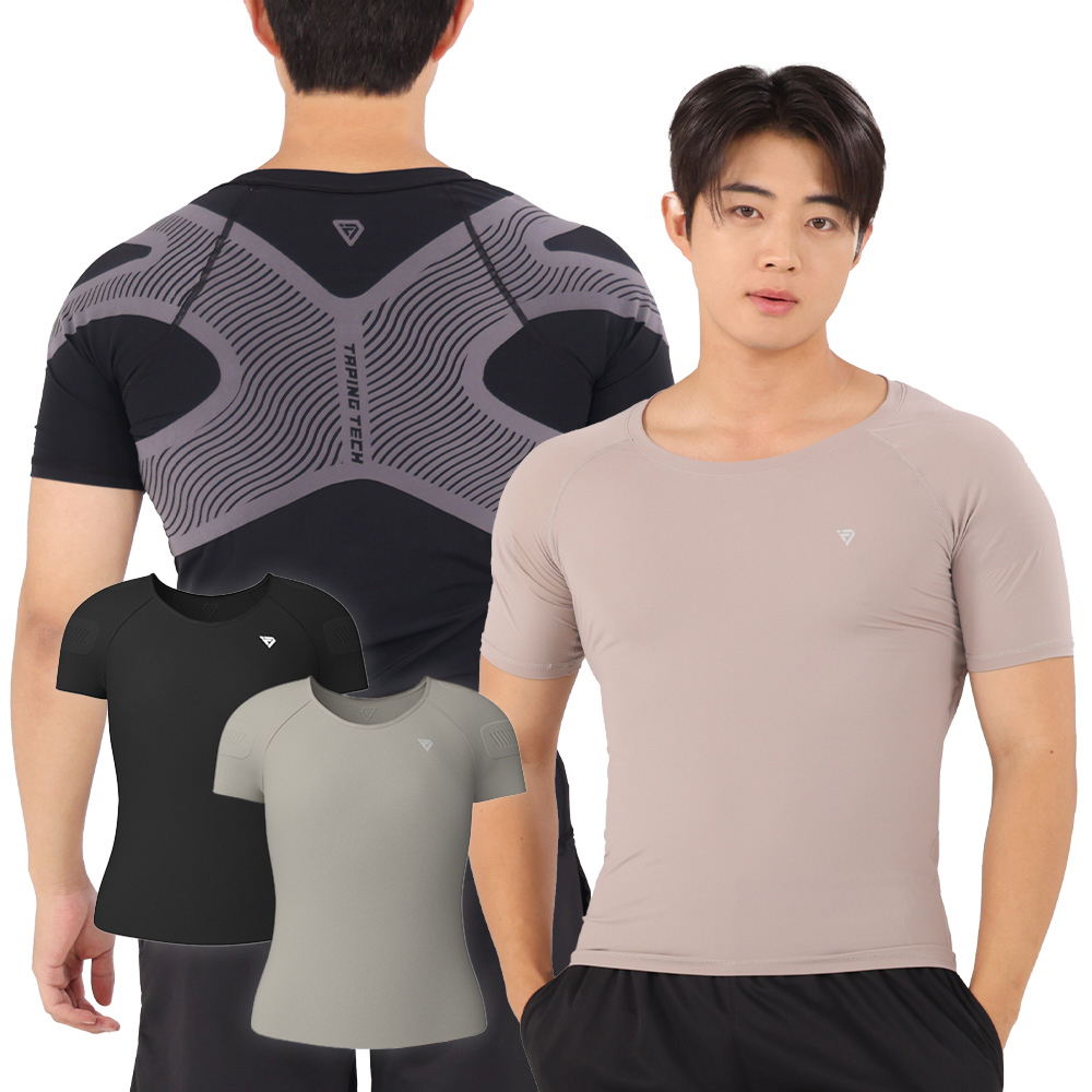 [1+1] 테이핑테크 테이핑웨어 시즌2 남성용 바른자세 반팔 티셔츠 헬스 운동복 짐웨어 - 상품 이미지
