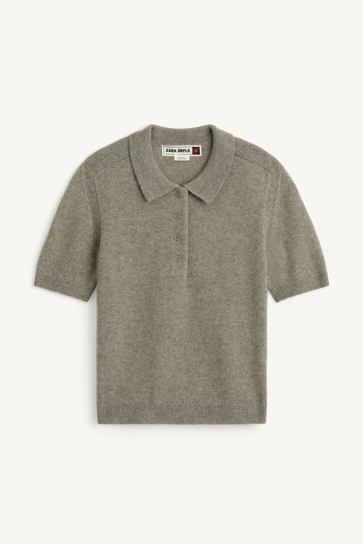 자라 울 블렌드 자카드 반팔 폴로셔츠 3039/900 KHAKI - 상품 이미지