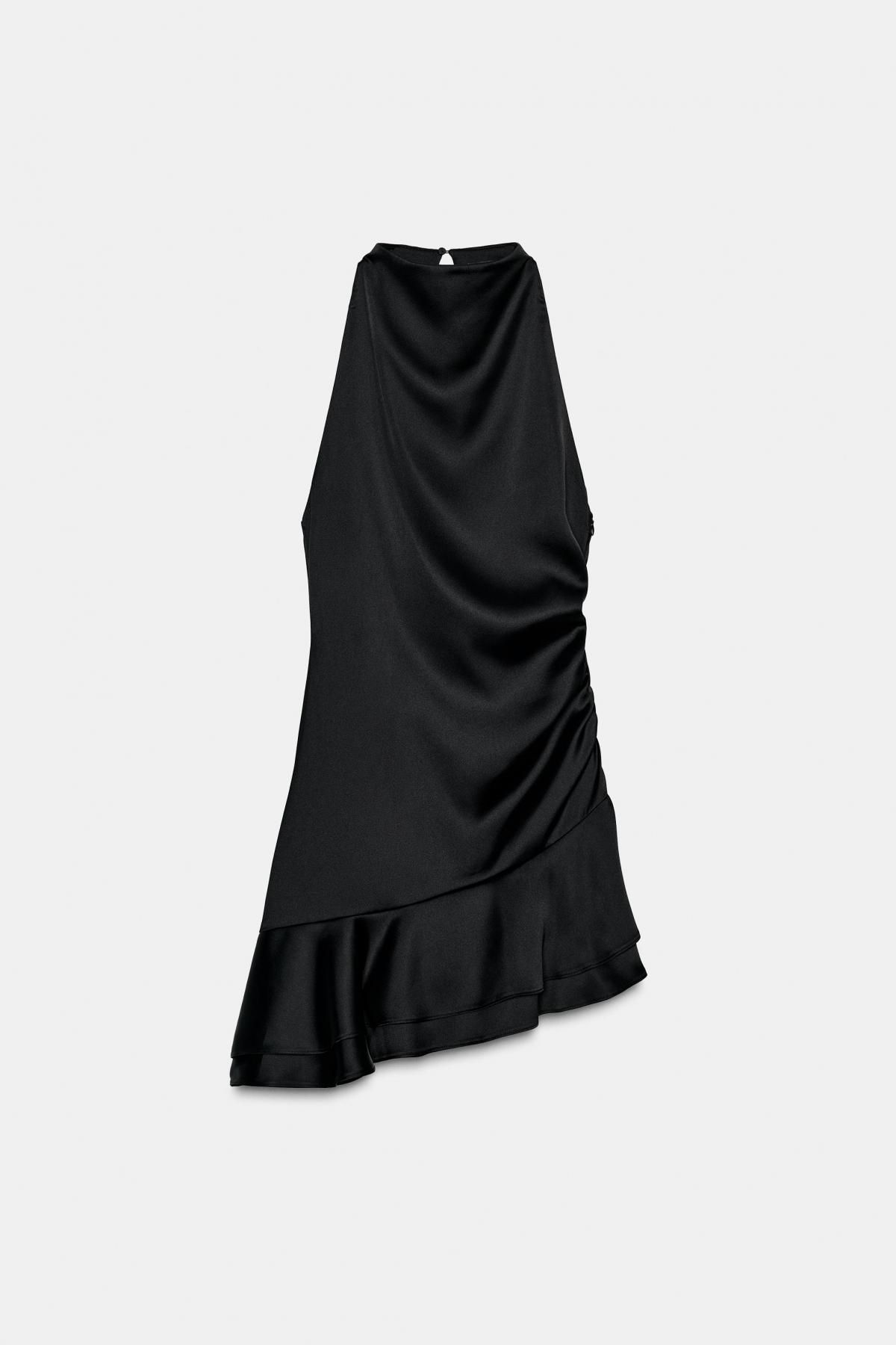 자라 새틴 드레이프 하이넥 미니 원피스 9731/332 BLACK - 상품 이미지