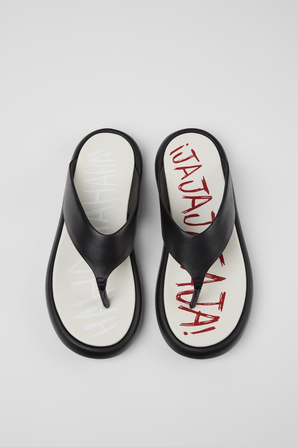 캠퍼 블랙 레더 플립플랍 샌들 Twins K101032-001 BLACK - 상세 이미지 4