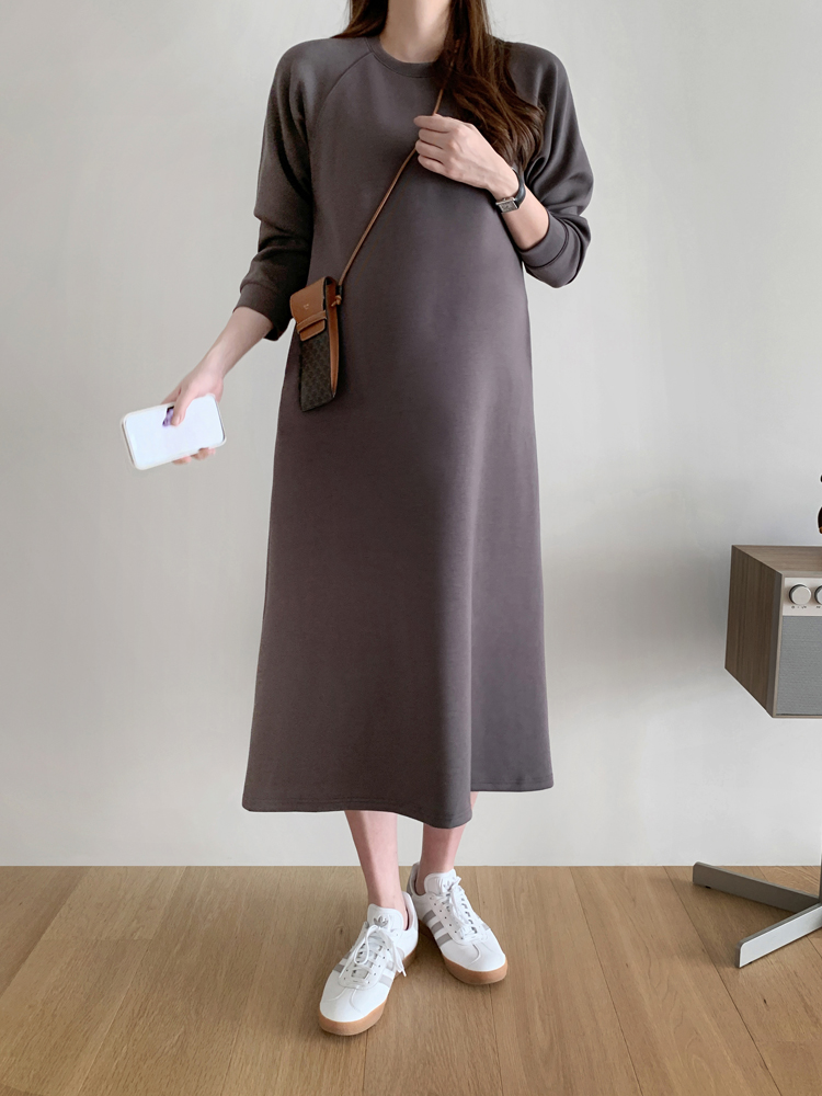 캐주얼 포켓 나그랑 스판 루즈핏 긴팔 롱 원피스 가을 겨울 원피스 여성 H라인 데일리룩